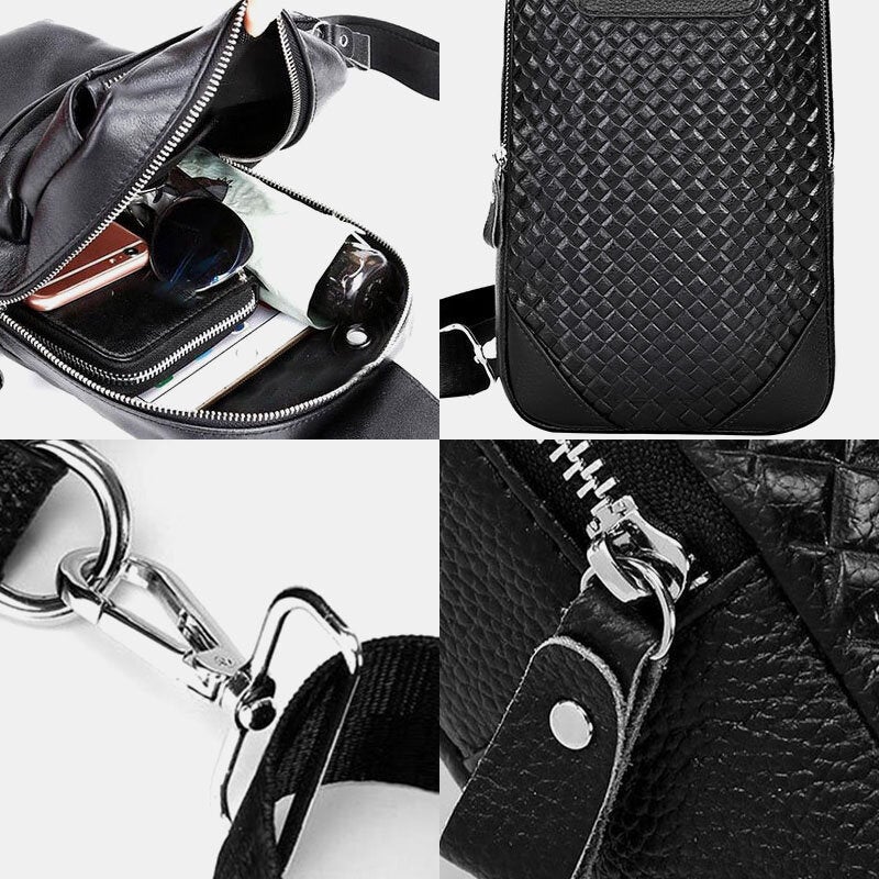 Men's Genuine Leather Embossed Chest Bag - Durable Outdoor Shoulder Bag