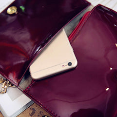 Female Casual Patent Leather Small Square Bag Chain Phone Shoulder Messenger with Transparent Slot