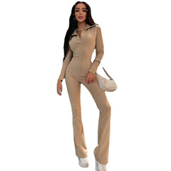 Fashion Polo Collar Slimming Long Sleeves Lapel Sleeve Slim One-Piece Pants