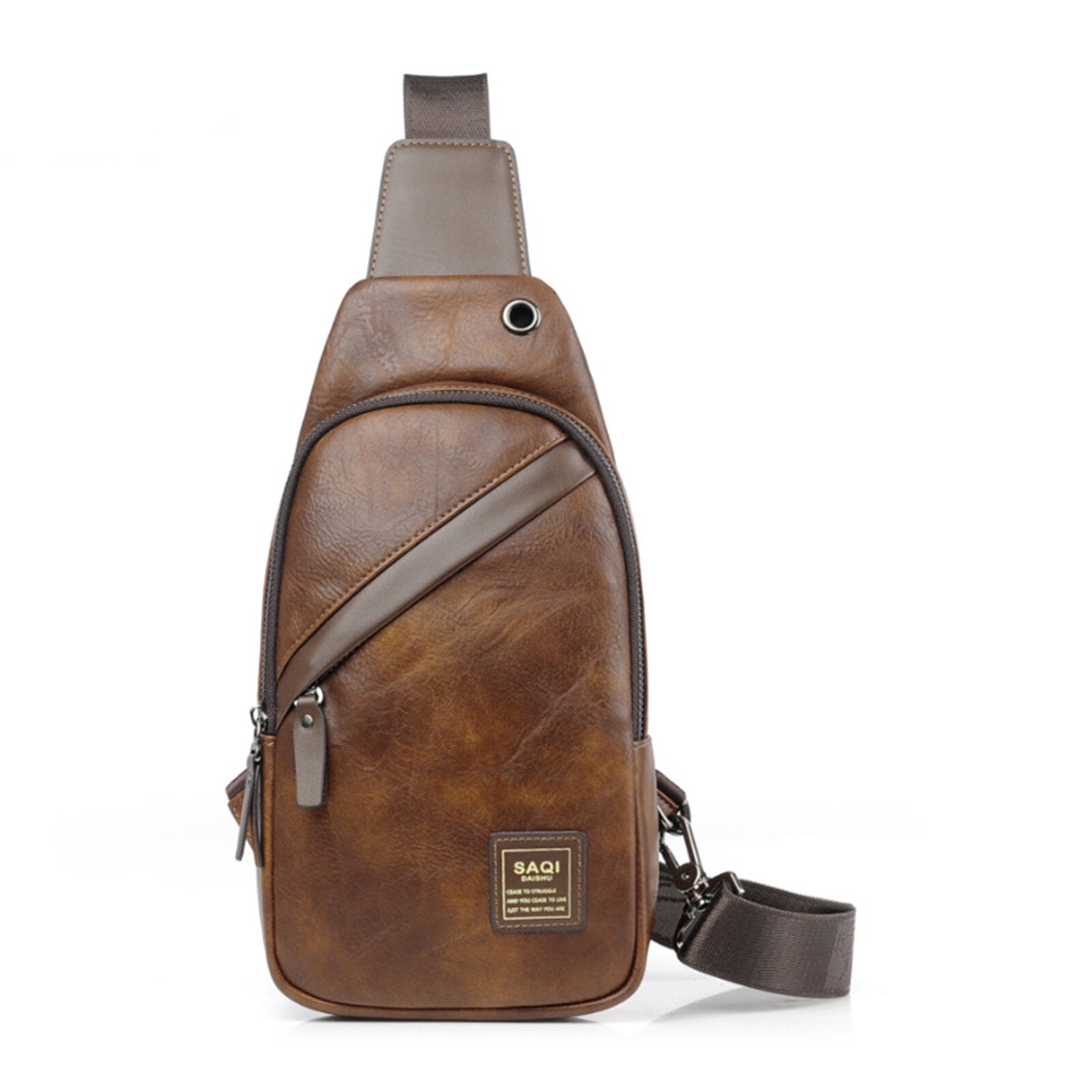 Men Artificial Leather Vintage Chest Bag Multi-compartment Large-capacity Wear-resistant Shoulder Messenger Bag