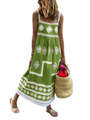 Bohemia Tribal Print Sling Loose Casual Sleeveless Maxi Dresses For Women