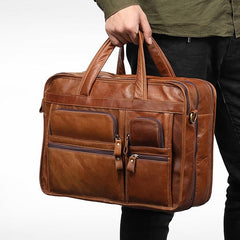 Men's Genuine Leather 13.3" Laptop Briefcase - Large Capacity Business Handbag
