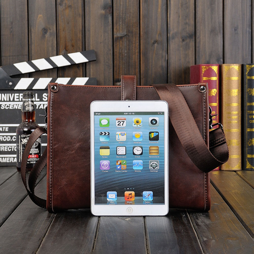 Men's Vintage Faux Leather Crossbody Bag - Large Capacity Shoulder Bag