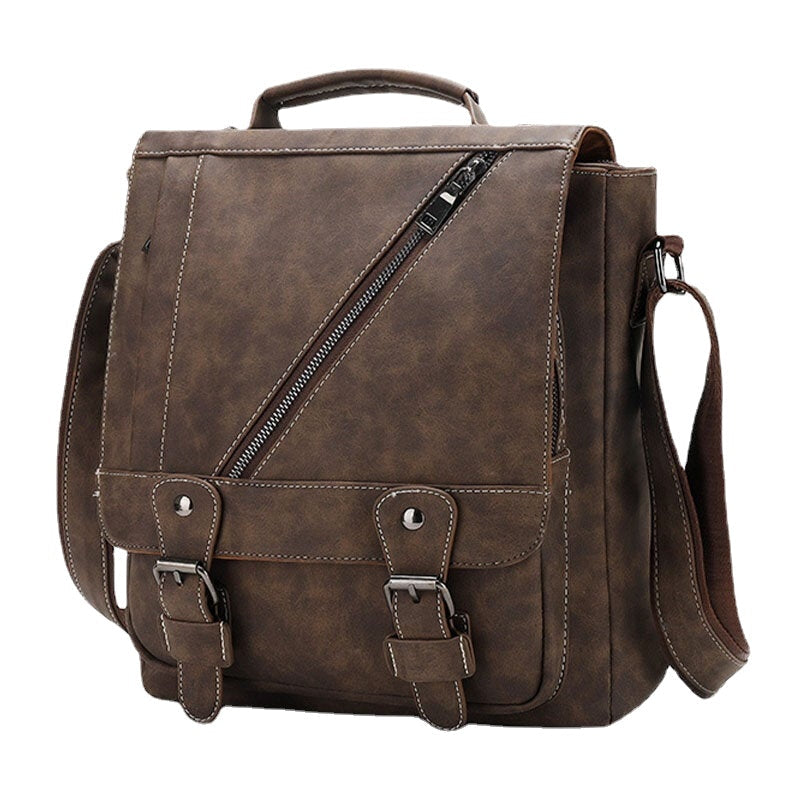 Men's Vintage PU Leather Waterproof Crossbody Shoulder Bag - Large Capacity