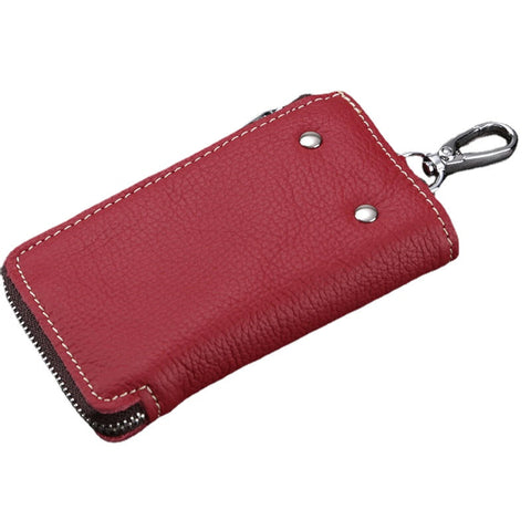 Men And Women Retro Genuine Leather Multi-function 6 Key Holder Purse Solid Card