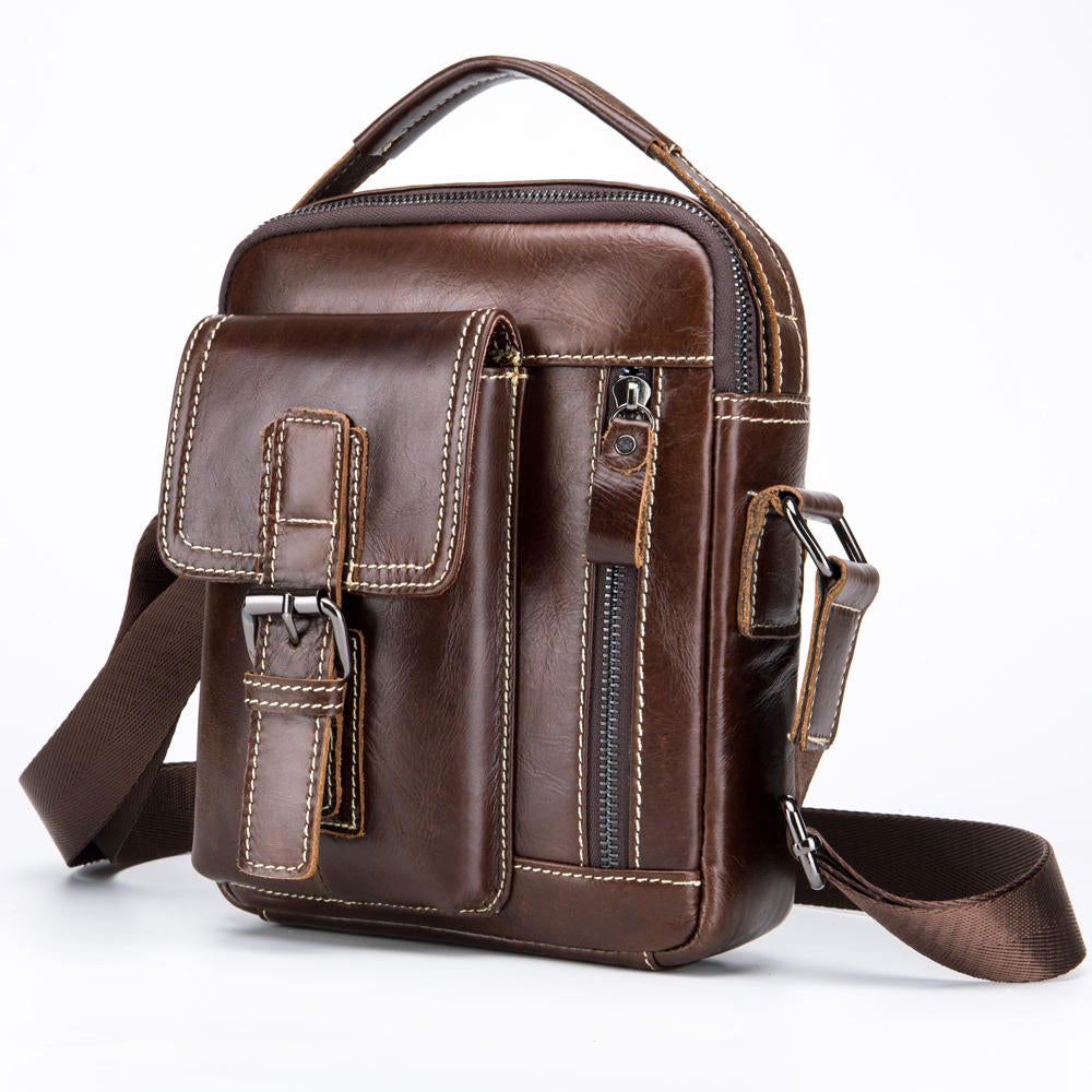 Men's Classic Leather Crossbody Bag - Casual Business Shoulder Handbag