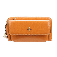 Women PU Leather Cross Flower Tassel Large Capacity Multi-card Slot Phone Bag Crossbody Shoulder