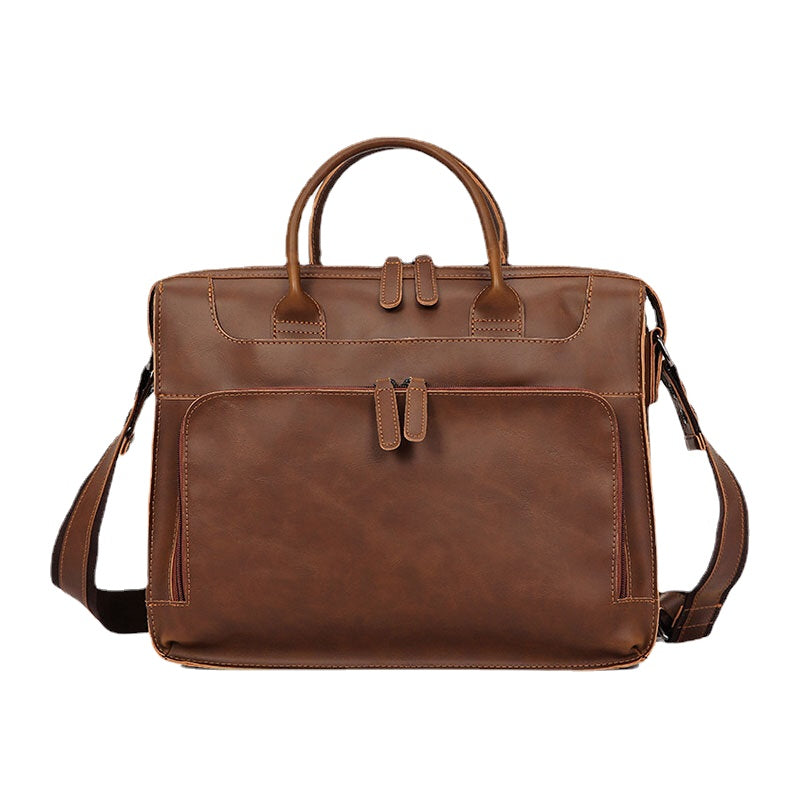 Vintage PU Leather Men's Briefcase: Multi-pocket 14" Laptop Crossbody & Shoulder Bag