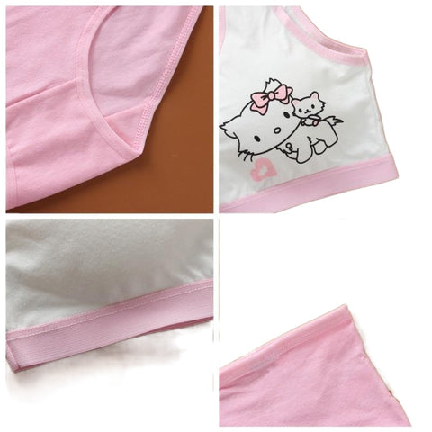Comfortable Breathable Girls' Cartoon Pattern Cotton Underwear With Training Bra