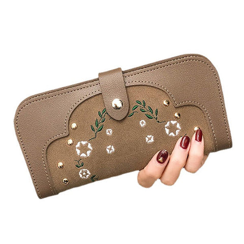 Women Dull Polish PU Leather Flower Pattern Long Wallet Card Holder Purse
