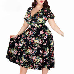 Short Sleeve A-Line Dress Vintage Stretchy Midi Dress