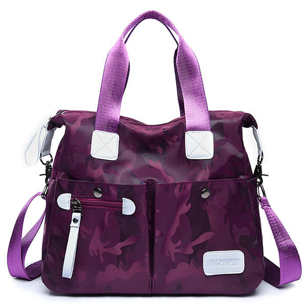 Women Nylon Camouflage Tote Handbags Front Pockets Shoulder Bags Crossbody