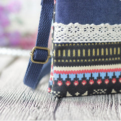 Women Denim Three Interlayers Flower Printing Mini Shoulder Bags Lace Crossbody 6.0'' Phone Bag