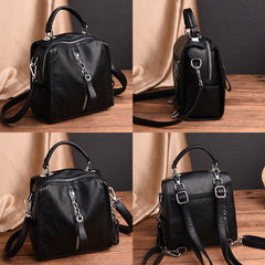 Women Genuine Leather Anti-theft Backpack Multi-function Multi-carry Bag Shoulder