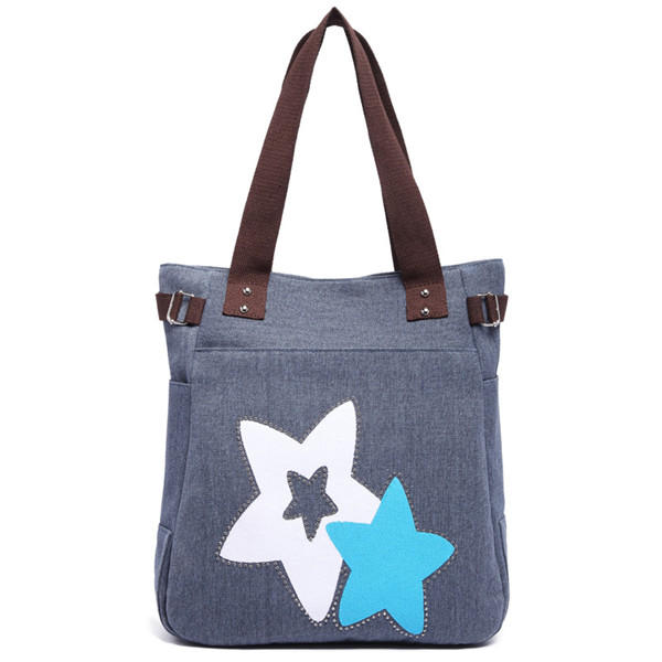 Women Canvas Star Tote Handbags Casual Shoulder Bags Capacity Shopping