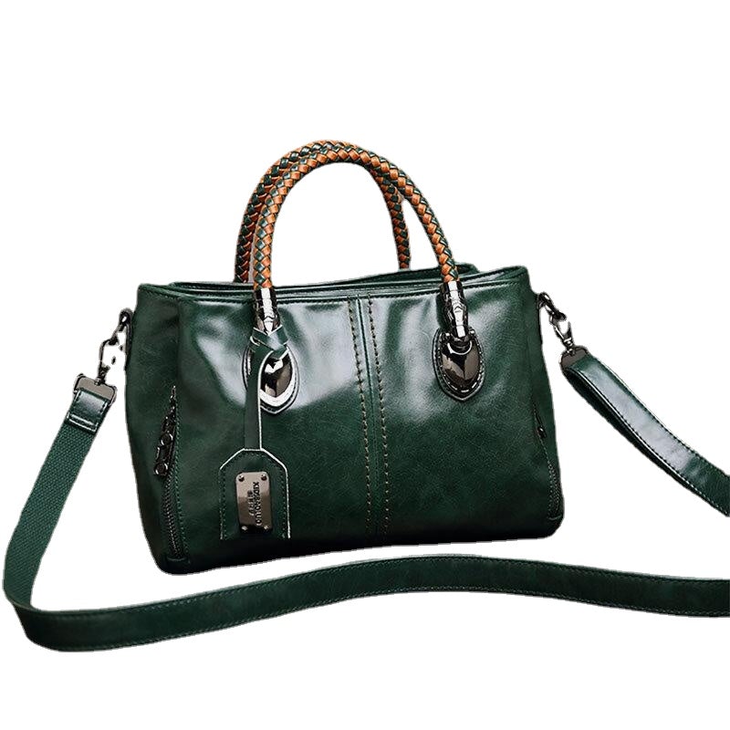 Women Vintage Handbag Oil Wax Leather Three-layer Crosssbody Bag