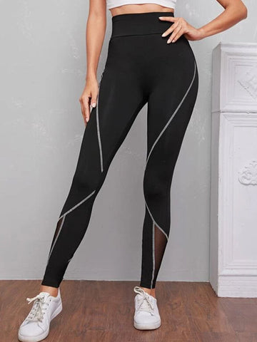 Women Patch Line Print Elastic Waist Bodycon Sport Casual Leggings