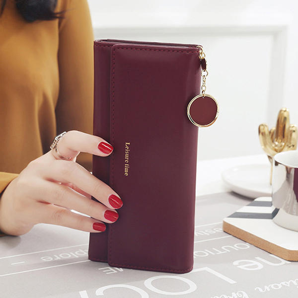 Women Fashion Phone Bag Artificial Leather Multi-functional Long Wallet 9 Card Slots Clutch