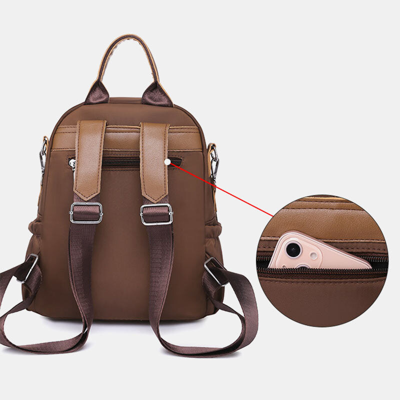 Women PU Leather Color Blocking Large Capacity Anti-theft Backpack Student Bag Travel