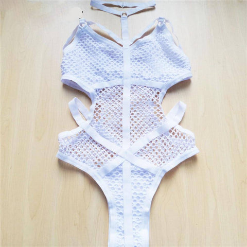 Sexy Ladies' Sheer Knit Mesh Halter Swimsuit