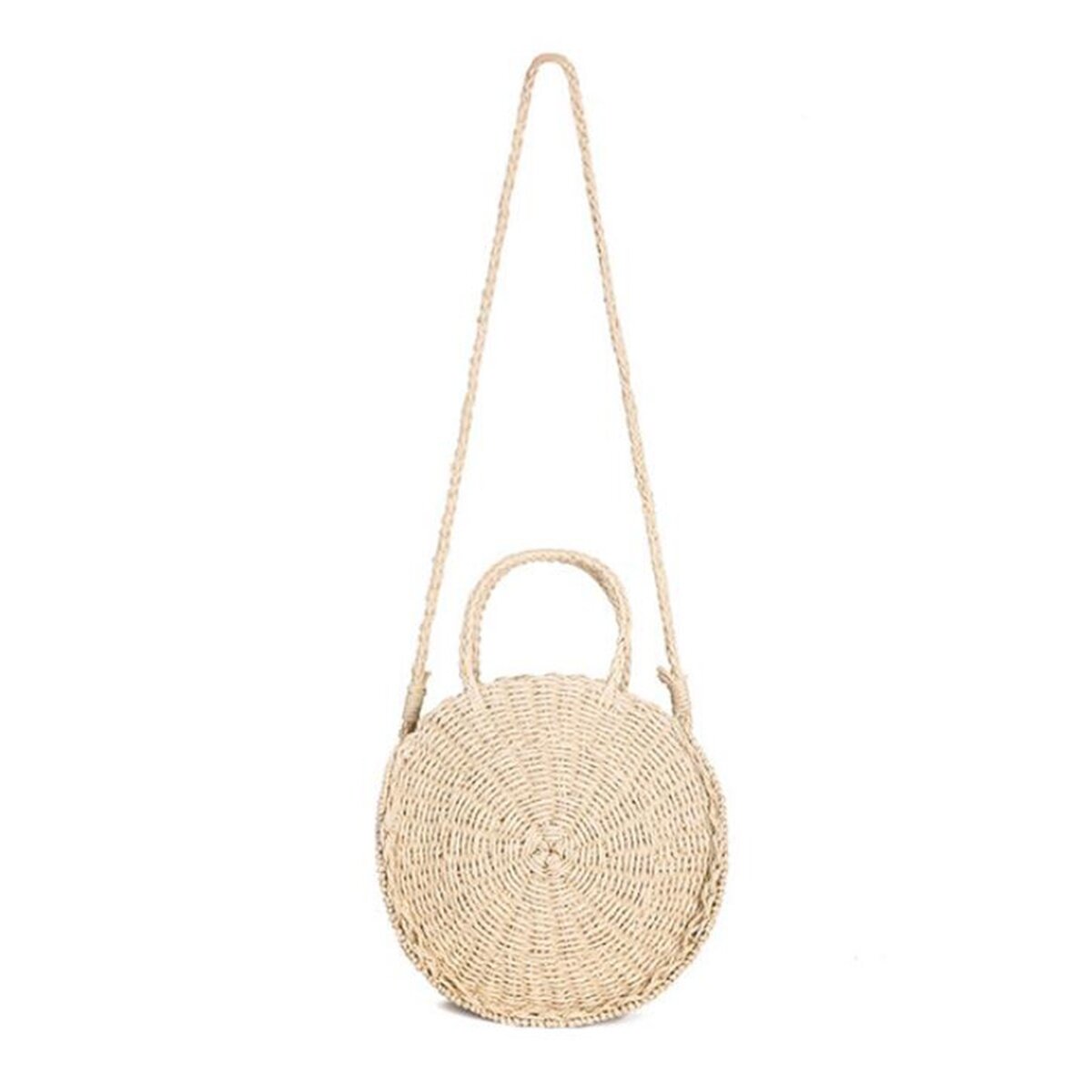 Round Women Girls Straw Rattan Bag Circle Handbag Handwoven Summer Beach Bali