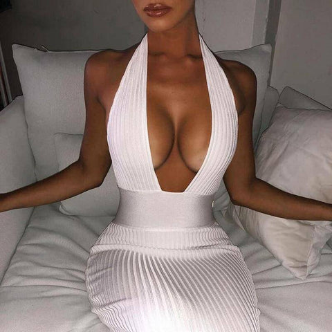 Elegant Sexy Ankle-Length Off Shoulder White Knitted Pencil Dress For Party
