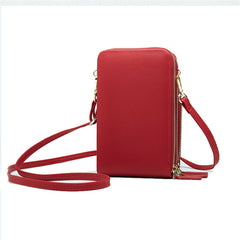 Women Artificial Leather Multi-compartment Crossbody Bag Solid Color Large Capacity Phone Shoulder Messenger