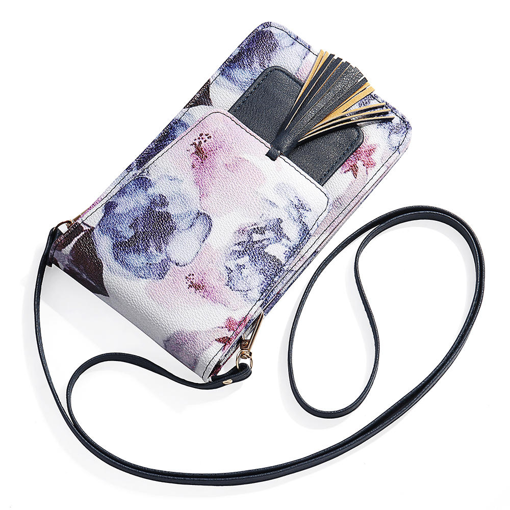 Women Casual Multi-Color Flower National Card Holder Phone Bag Crossbody