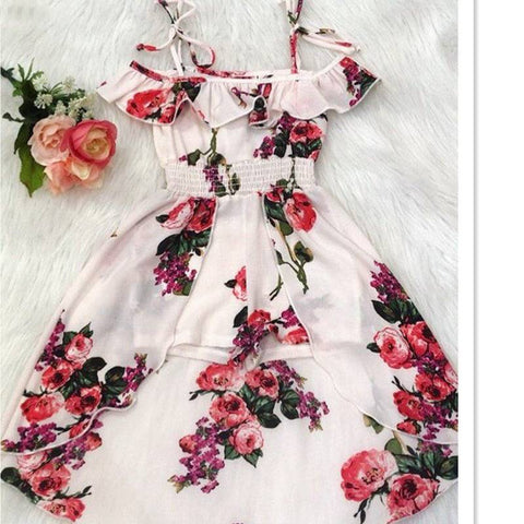 Elegant Ruffles Irregular Floral Girl Dress - Sheseelady