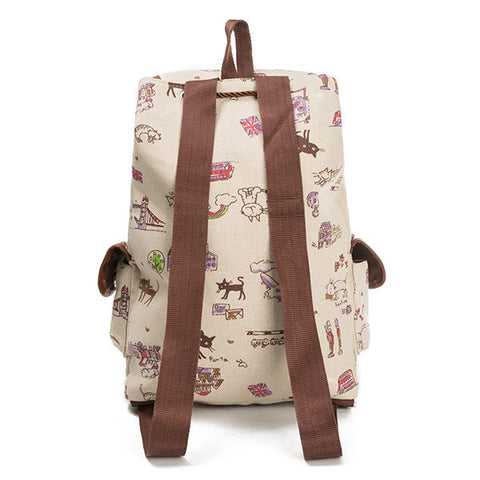 Canvas Casual Cartoon Cat Pattern School Bag Backpack Shoulder Bags Student