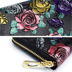 Women Embossing Rose Floral Zipper Card Holder Coin Purse Long Wallet