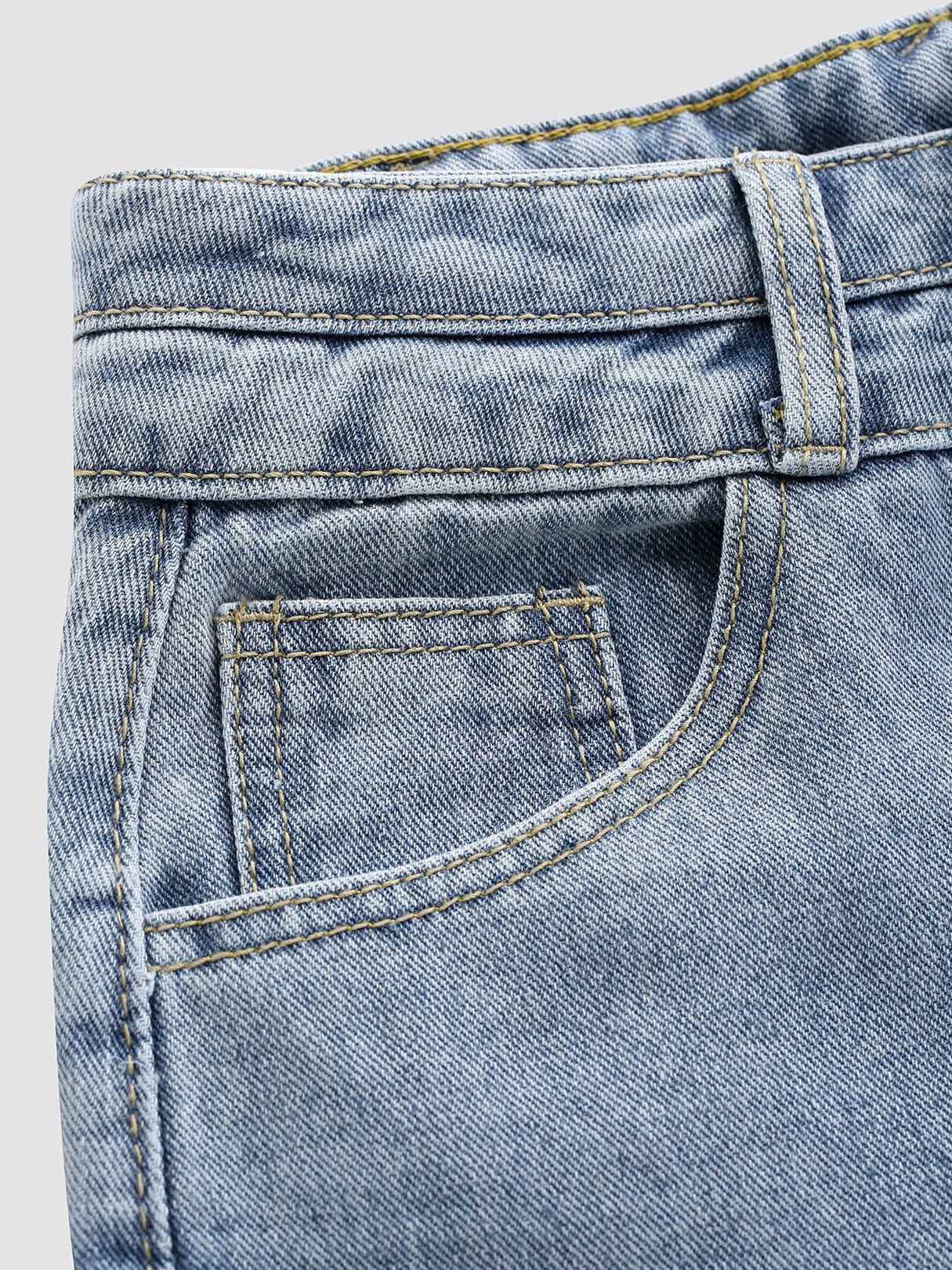 Solid Hollow-out Button Cotton Jeans