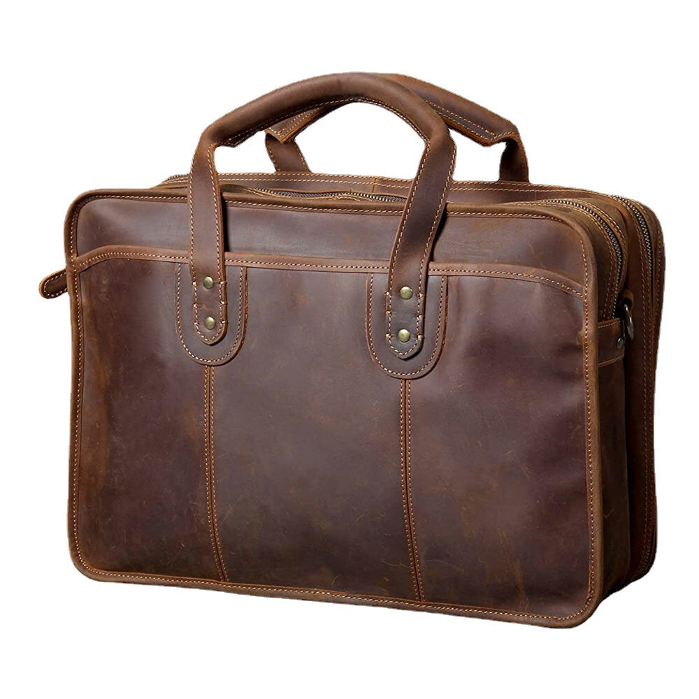 Men Vintage Multifunction Wear-Resistant Faux Leather Large Capacity Business Briefcases Handbag