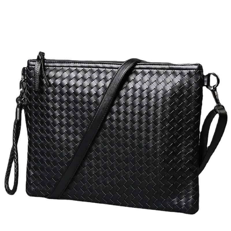 Unisex Faux Leather Woven Pattern Solid Color Business A4 Paper File Bag Envelope Bag Clutch Bag