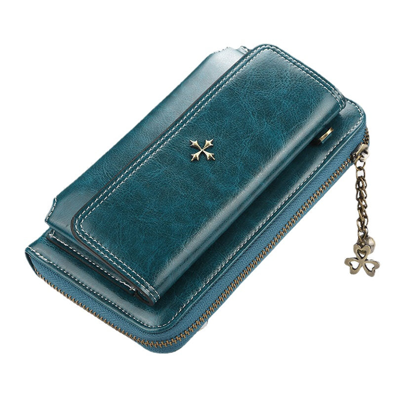 Women PU Leather Cross Flower Tassel Large Capacity Multi-card Slot Phone Bag Crossbody Shoulder