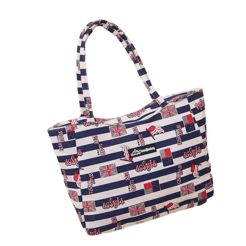 Women Large Capacity Waterproof Flower Stripe Handbag Tote