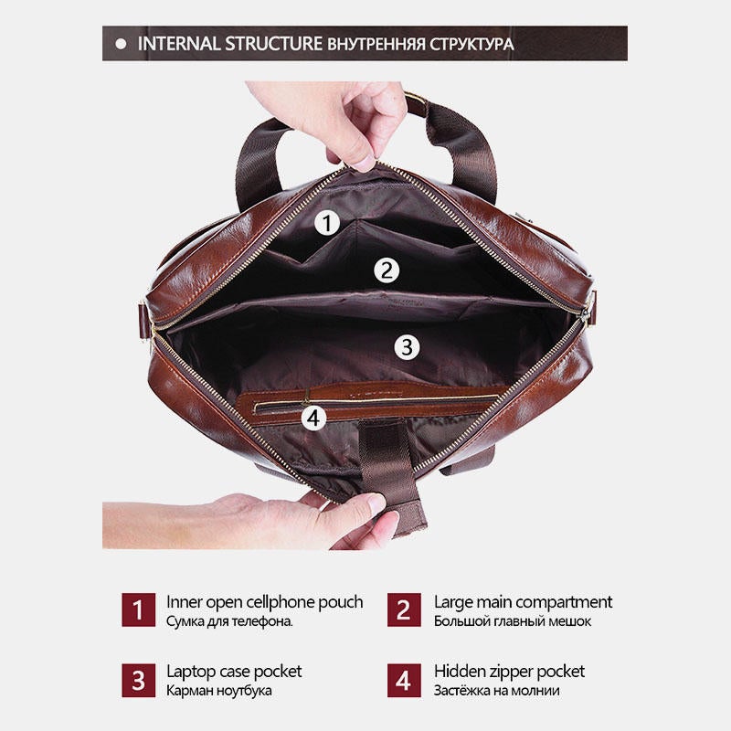 Men's Genuine Leather Large Capacity Crossbody Shoulder Business Bag