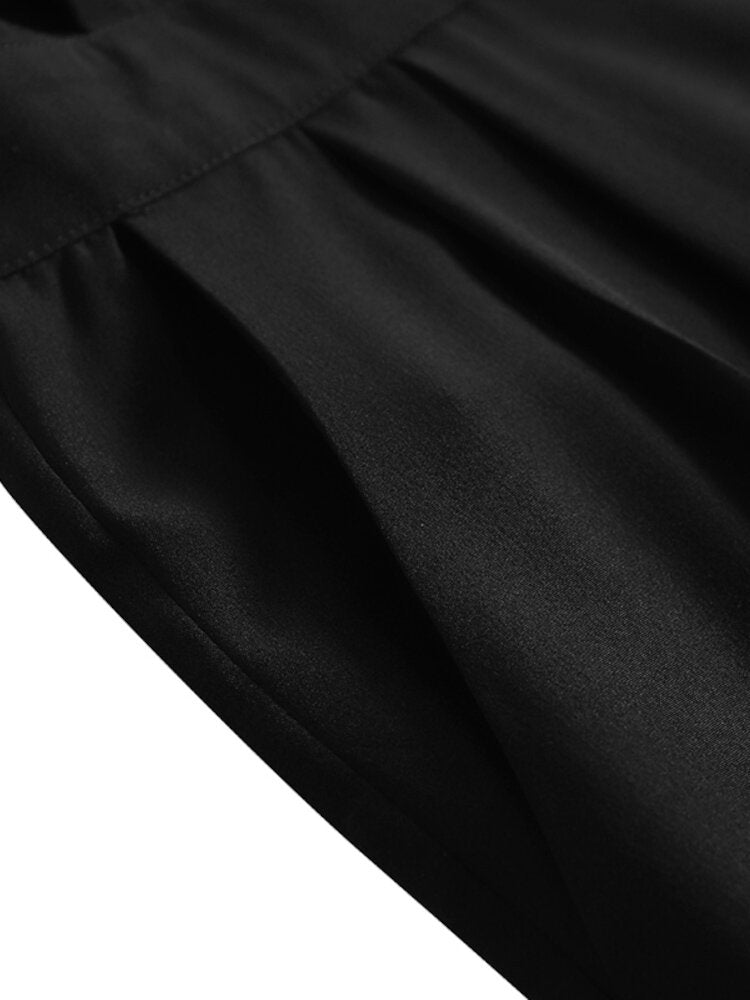 Women Side Pockets Maxi Length Back Zipper Buttons Casual Jumpsuit
