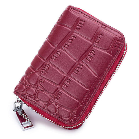 Women Genuine Leather Stone Pattern 16 Card Slots Holder Wallet Coin Purse