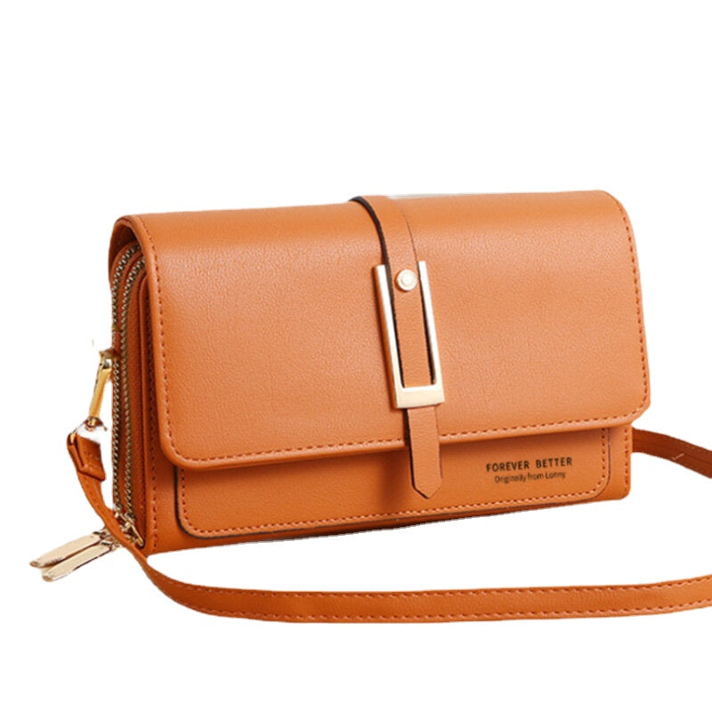 Women Faux Leather Double Layer Multifunction Phone Bag Crossbody