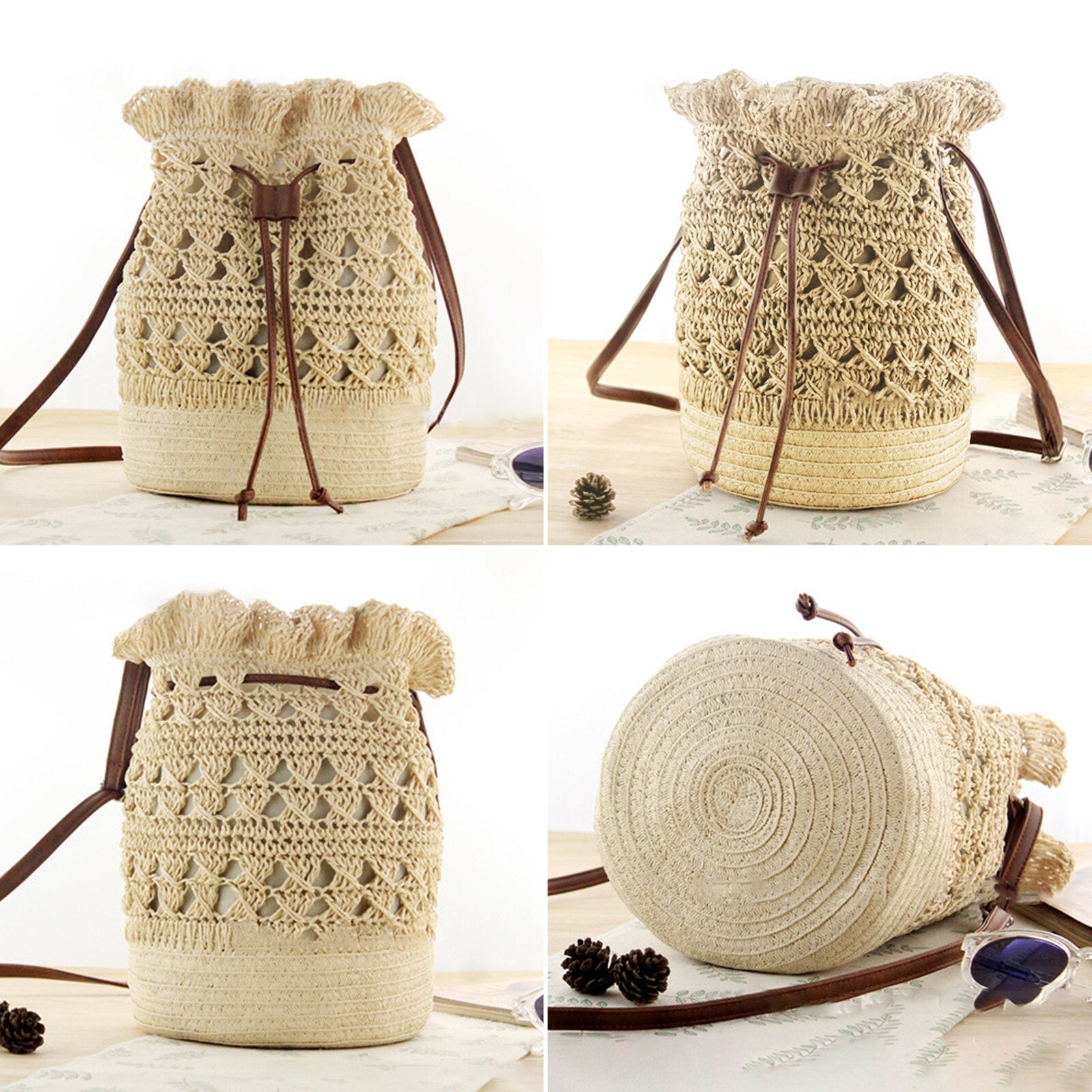 Women Strawn Bohemian Stylish Light Weight Crossbody Bag Beach Bucket