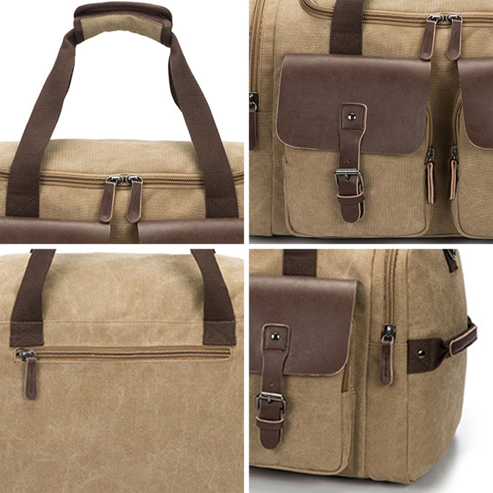 Men's Large Capacity Canvas Travel Messenger Bag with Multi-Pocket Zipper