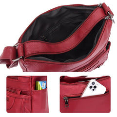 Women Artificial Leather Vintage Soft Lychee Pattern Crossbody Bag Large Capacity Multi-pocketed Shoulder Messenger