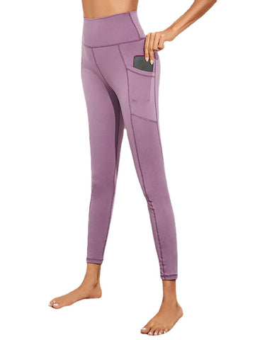 Casual Solid Color Stitching High Waist Yoga Sport Pocket Women Jogging Pants
