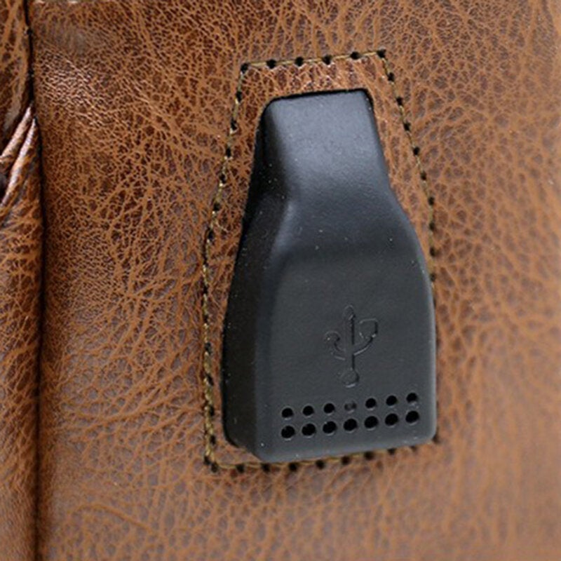 Men's Retro PU Leather Business Chest Bag with USB Charging