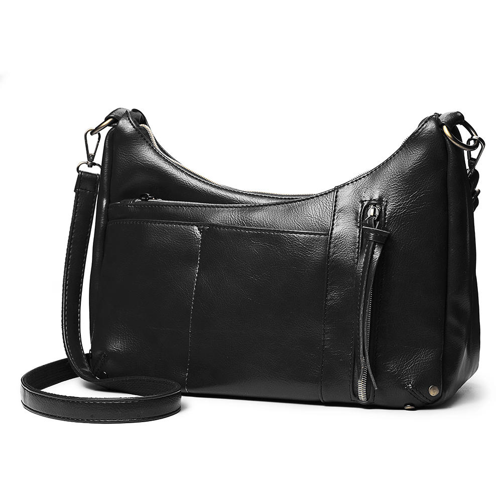 Women Multi-pockets Solid Wax Oil Skin Faux Leather Shoulder Bag Crossbody