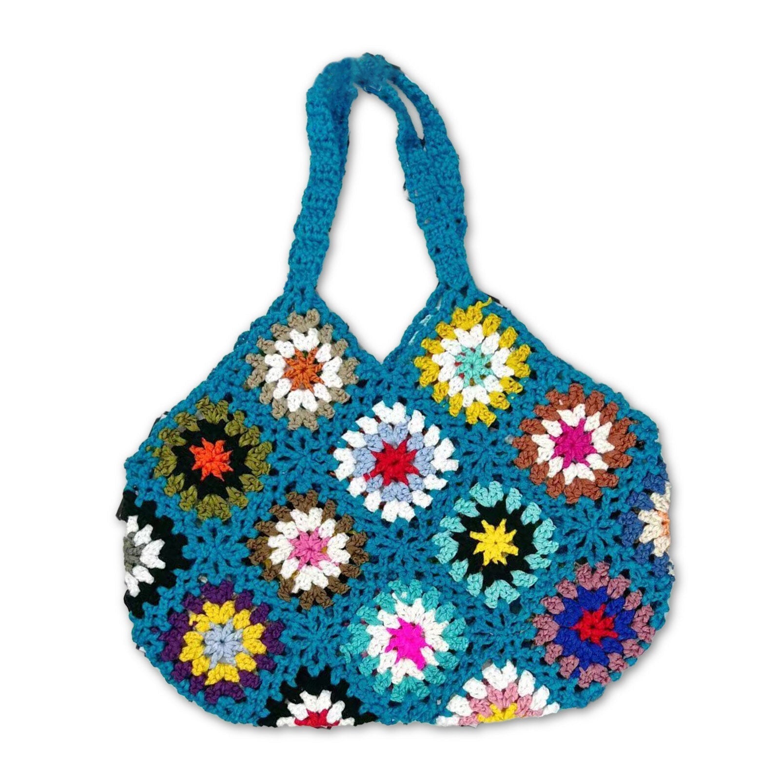 Women Handmade Crochet Ethnic Casual Handbag Mixed Floral Pattern Multifunctional Shoulder Bag Tote