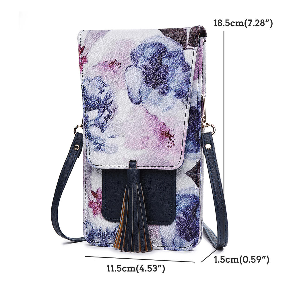 Women Casual Multi-Color Flower National Card Holder Phone Bag Crossbody