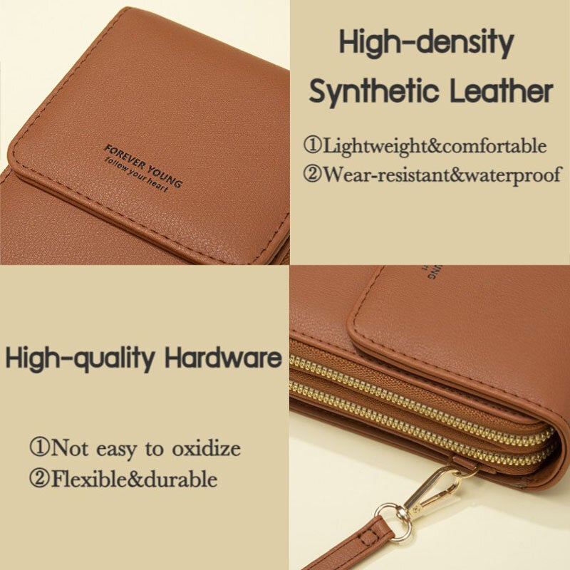 Women 6.5 Inch Touch Screen RFID Clutch Card Large Capacity Multi-Pocket Crossbody Phone Bag