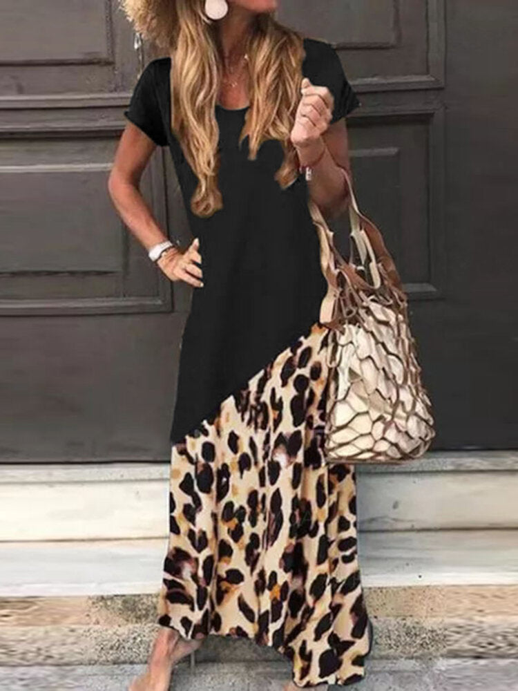 Leisure Leopard European Style Summer Blouse Wirh Pocket For Women